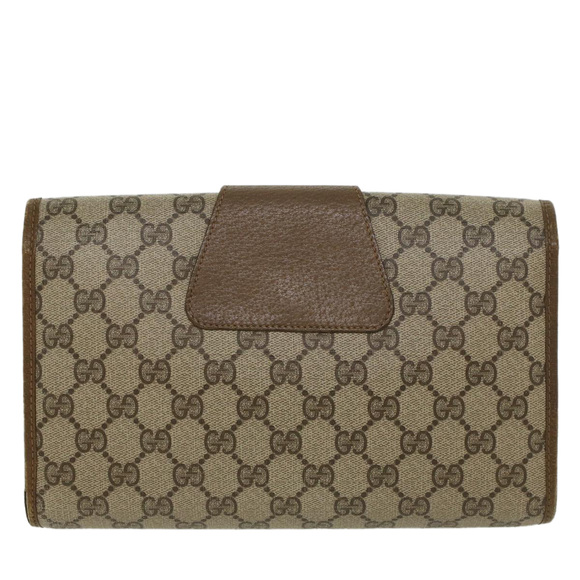 GUCCI GG Canvas Web Sherry Line Clutch Bag PVC Leather Beige Red Auth 45603 - Picture 2 of 16